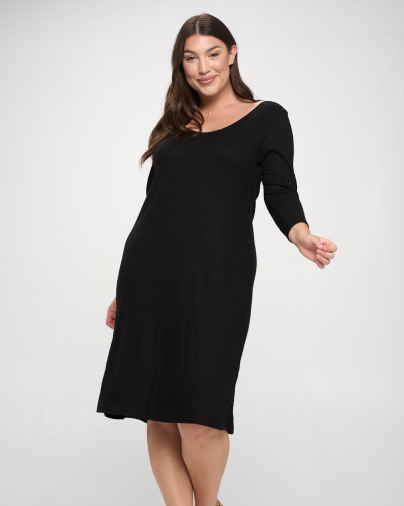 Front of a model wearing a size 2X Millie Rib Midi Dress in Black by L I V D. | dia_product_style_image_id:240686